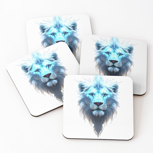Item preview, Mystic Ice Blue Lion Spirit Flame Fantasy Art designed and sold by Zodiac Celestial Art.