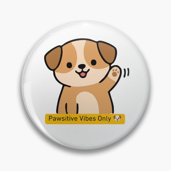 Item preview, A cheerful cartoon puppy waves its paw above a yellow banner that reads “Pawsitive Vibes Only ?,” spreading joy and positivity with a playful pun. designed and sold by Twinkz31.