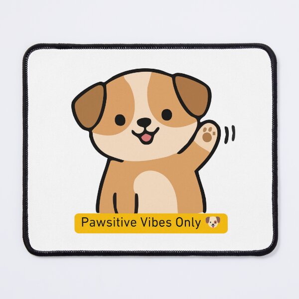 Item preview, A cheerful cartoon puppy waves its paw above a yellow banner that reads “Pawsitive Vibes Only ?,” spreading joy and positivity with a playful pun. designed and sold by Twinkz31.