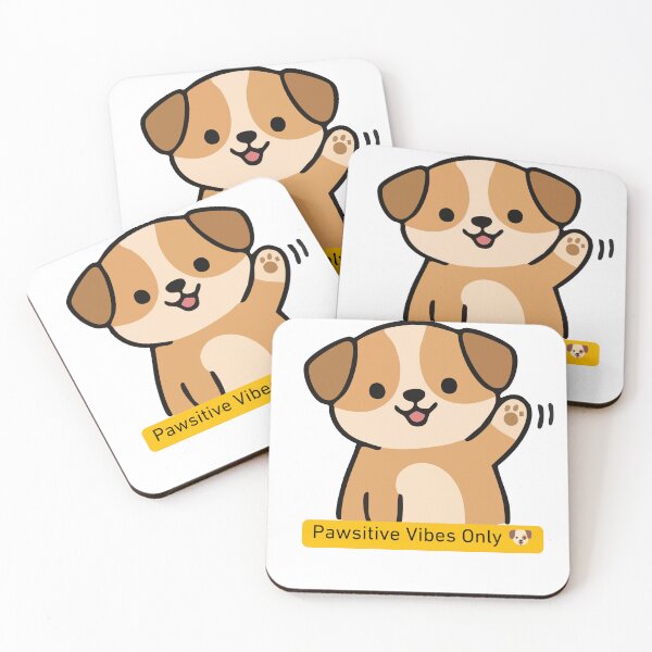 Item preview, A cheerful cartoon puppy waves its paw above a yellow banner that reads “Pawsitive Vibes Only ?,” spreading joy and positivity with a playful pun. designed and sold by Twinkz31.