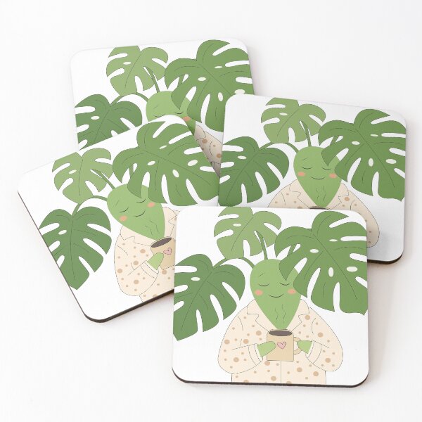 Item preview,  Cute Monstera in Pajamas Drinking Coffee designed and sold by TatinkaArtskill.