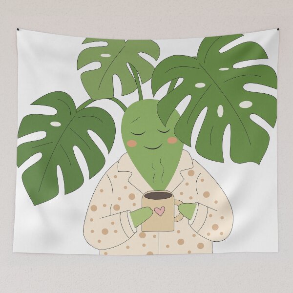 Artikelvorschau, Niedliche Monstera im Pyjama trinkt Kaffee entworfen und verkauft von TatinkaArtskill.