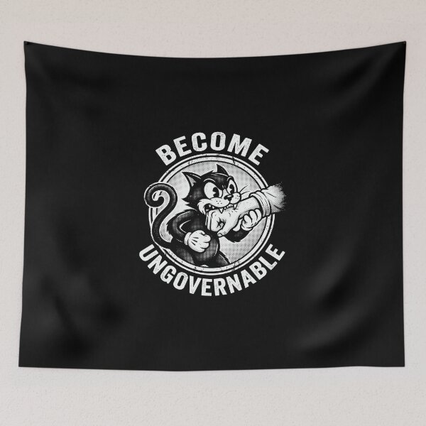 Item preview, Become Ungovernable - Funny Retro Black Cat Biting Hand designed and sold by AdyKurniawan.