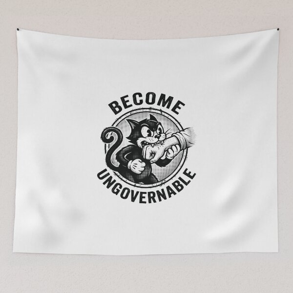 Item preview, Become Ungovernable - Funny Retro Black Cat Biting Hand designed and sold by AdyKurniawan.