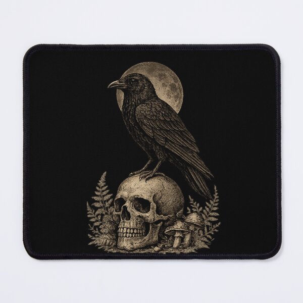 Item preview, Raven on Skull Gothic Art | Dark Cottagecore Vintage Engraving Print | Moody Nature Decor designed and sold by K Mood Studio.
