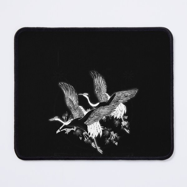Item preview, Japanese Cranes Flying in Black and White Floral Circle designed and sold by CyberRamp.