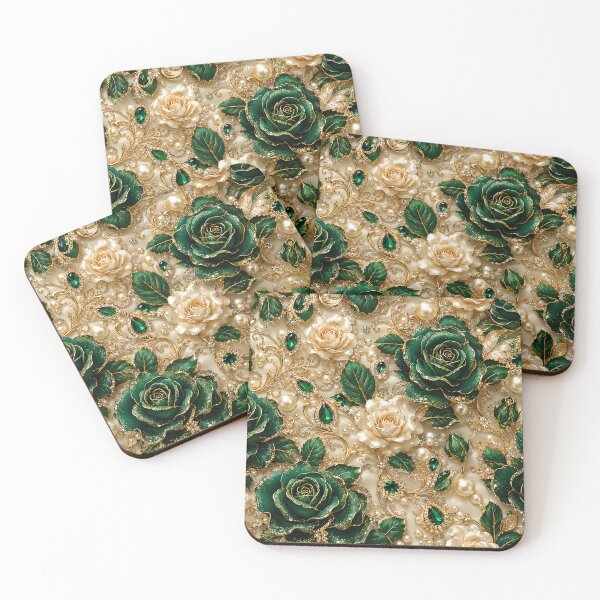 Item preview, Emerald green rose pattern designed and sold by FluffyGallery.
