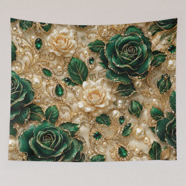 Item preview, Emerald green rose pattern designed and sold by FluffyGallery.