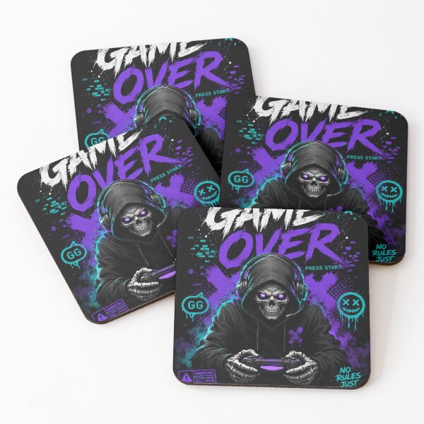 Item preview, Game Over – Neon Skull Gamer | Cyber Gaming Streetwear designed and sold by Tytofy.