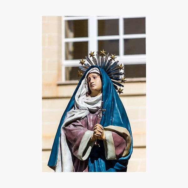 Item preview, Virgin Mary Statue in Blue Mantle Wearing Crown of Stars - Catholic Religious Madonna Icon of Sorrow designed and sold by Nmallia.