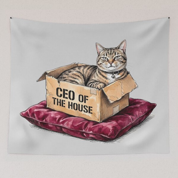 Item preview, CEO of the House - Funny Boss Cat in Box Watercolor Art designed and sold by SoulPT.