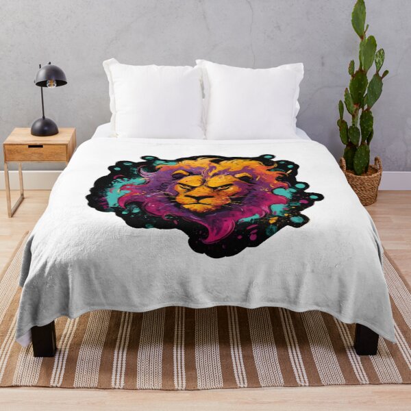 Item preview, Colorful Neon Lion Head Splash Paint Wild Art designed and sold by Zodiac Celestial Art.