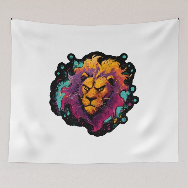 Item preview, Colorful Neon Lion Head Splash Paint Wild Art designed and sold by Zodiac Celestial Art.