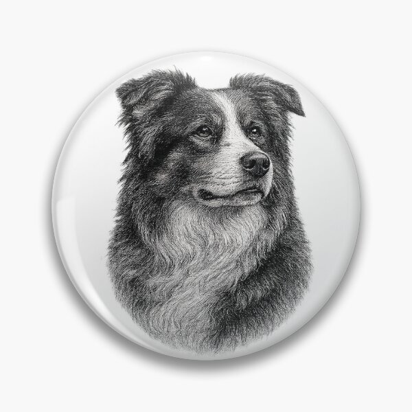 Item preview, Monochrome engraved illustration of an Australian Shepherd designed and sold by Inspired Arts.