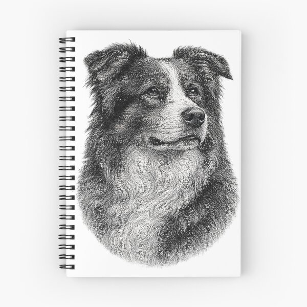 Item preview, Monochrome engraved illustration of an Australian Shepherd designed and sold by Inspired Arts.
