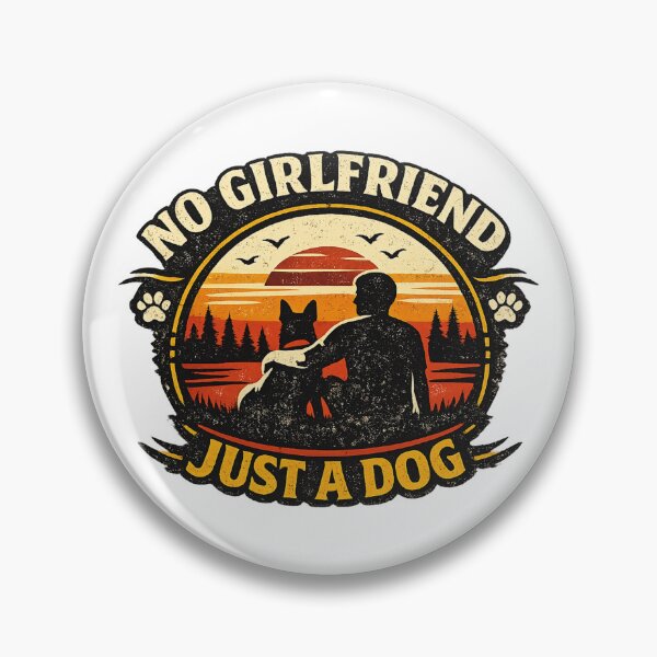 Item preview, No Girlfriend Just A Dog – Vintage Sunset Badge T-Shirt designed and sold by UrbanStatic.