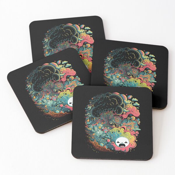 Item preview, Vibrant Psychedelic Cosmic Doodle Art on Black Background designed and sold by ELEGANCE98.