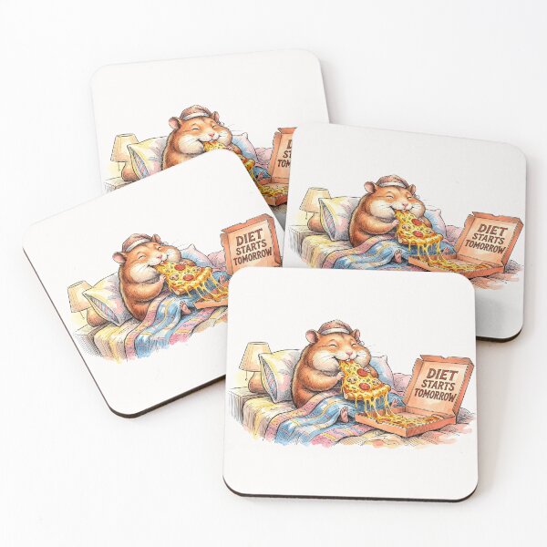Item preview, Diet Starts Tomorrow - Funny Hamster Eating Pizza Watercolor Art designed and sold by SoulPT.