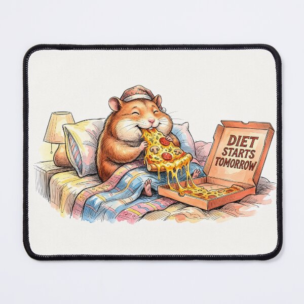 Item preview, Diet Starts Tomorrow - Funny Hamster Eating Pizza Watercolor Art designed and sold by SoulPT.