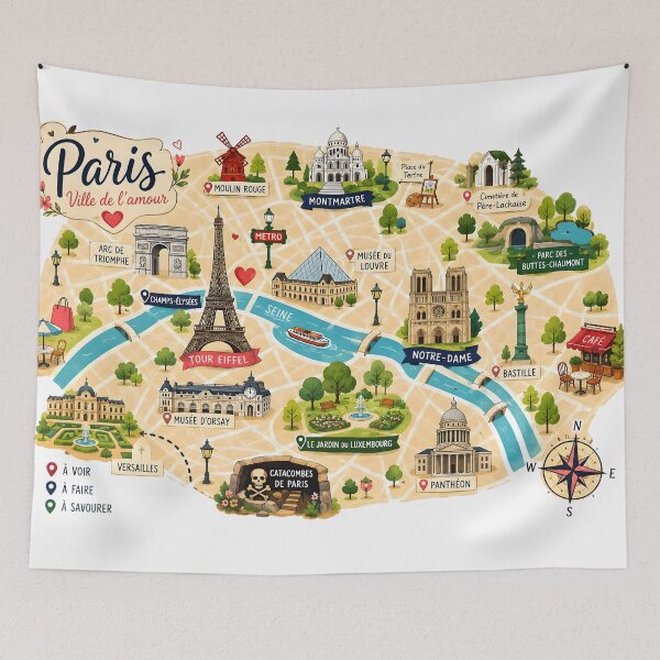 Item preview, paris turist illustrated map designed and sold by Erlin Rudho.
