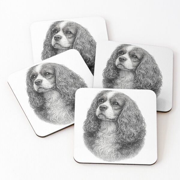 Item preview, Monochrome engraved illustration of a Cavalier King Charles Spaniel designed and sold by Inspired Arts.