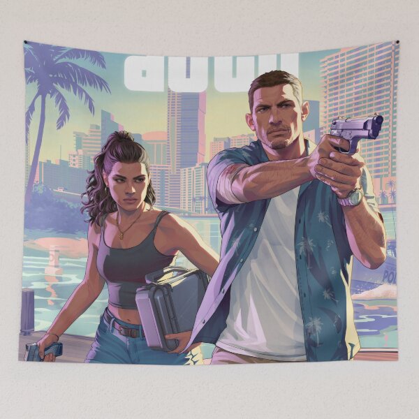 Item preview, Retro Vice City Gaming Poster - Neon Sunset Tropical Action Wall Art designed and sold by William Cano.