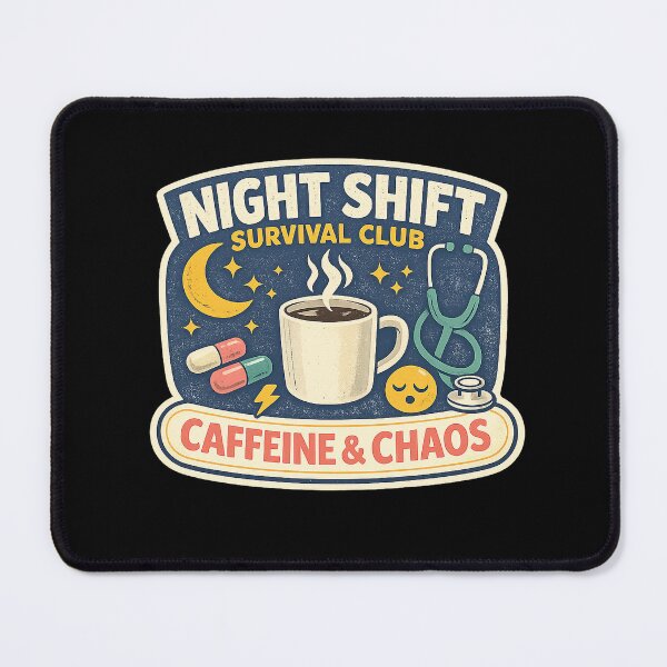 Item preview, Night Shift Survival Club Caffeine And Chaos Nurse designed and sold by Concrete Coffee Studio.