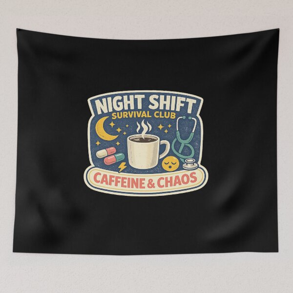 Item preview, Night Shift Survival Club Caffeine And Chaos Nurse designed and sold by Concrete Coffee Studio.