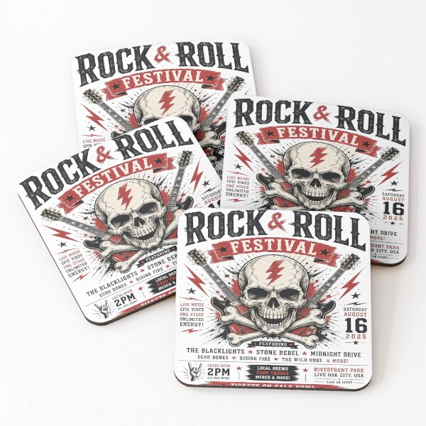 Item preview, Rock & Roll Festival 2025 – Vintage Skull Concert Poster designed and sold by Artisan Finds Online.