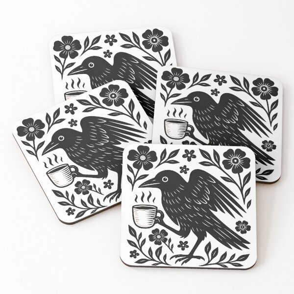 Item preview, Coffee Crow Linocut Floral Design designed and sold by PatternFly.