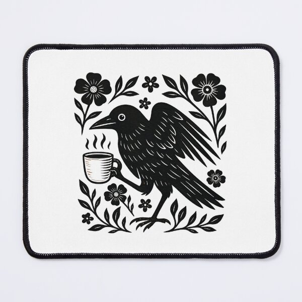 Item preview, Coffee Crow Linocut Floral Design designed and sold by PatternFly.