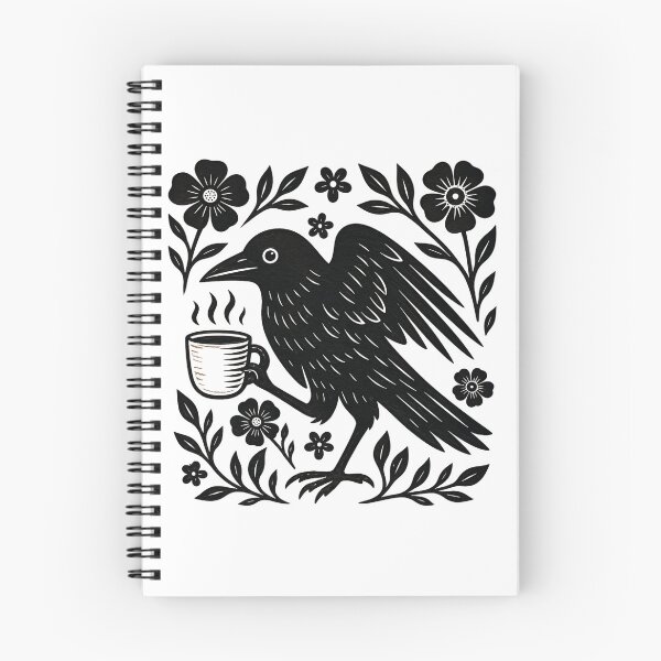Item preview, Coffee Crow Linocut Floral Design designed and sold by PatternFly.