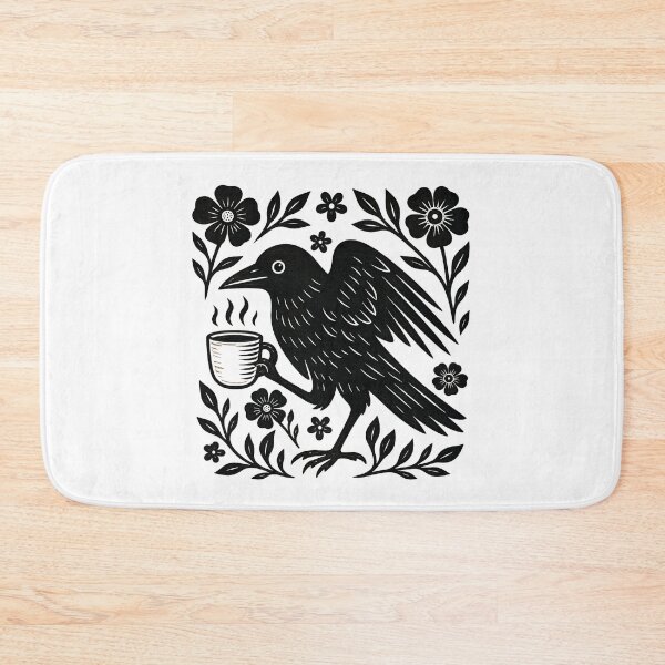 Artikelvorschau, Linolschnitt-Blumendesign „Coffee Crow“ entworfen und verkauft von PatternFly.