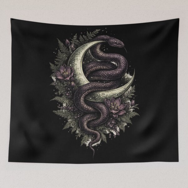 Item preview, Snake Crescent Moon Dark Mystical Witchy Tattoo Style Design designed and sold by irfanshikh.