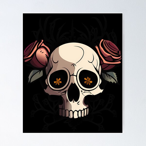 Item preview, Stylized Cartoon Gothic Skull with Red Roses and Star designed and sold by ali shope.