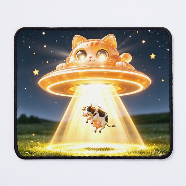 Item preview, The UFO Abductor - Emerald Cat Snatching a Cow designed and sold by ABYSSLAB.