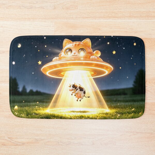 Item preview, The UFO Abductor - Emerald Cat Snatching a Cow designed and sold by ABYSSLAB.