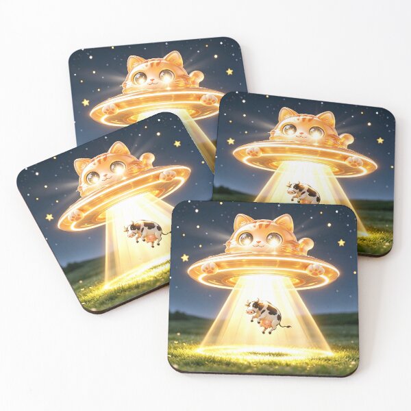 Item preview, The UFO Abductor - Emerald Cat Snatching a Cow designed and sold by ABYSSLAB.