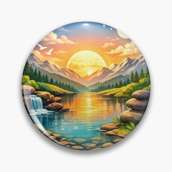 Item preview, Relaxing Mountain Lake Sunset Emblem designed and sold by Happyabstract.