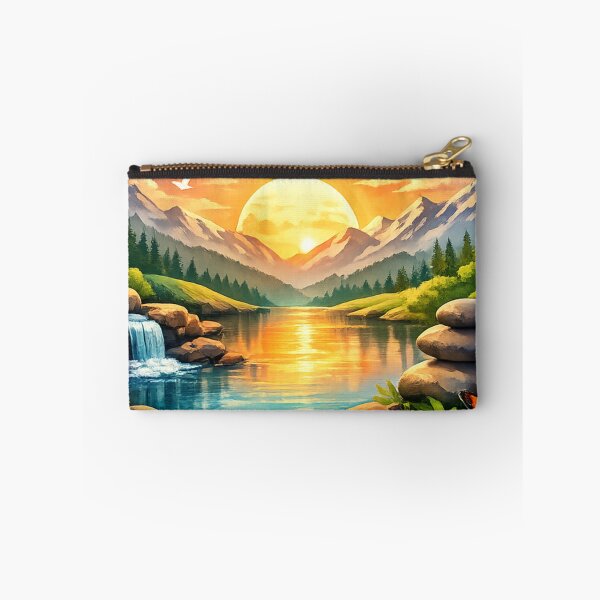 Item preview, Relaxing Mountain Lake Sunset Emblem designed and sold by Happyabstract.