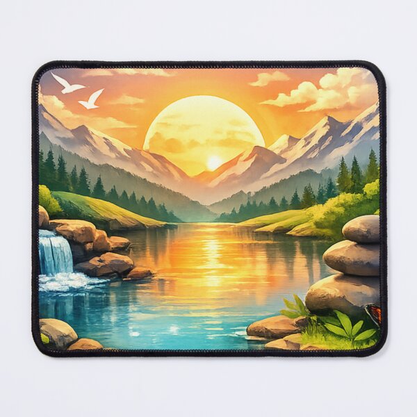 Item preview, Relaxing Mountain Lake Sunset Emblem designed and sold by Happyabstract.
