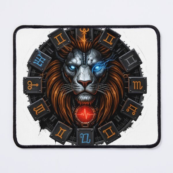 Item preview, Dark Leo Lion Zodiac Wheel Cyber Glowing Eye Art designed and sold by Zodiac Celestial Art.