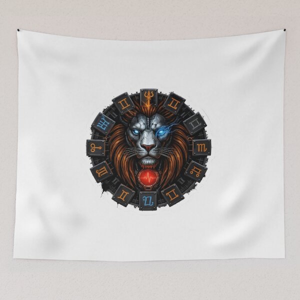 Item preview, Dark Leo Lion Zodiac Wheel Cyber Glowing Eye Art designed and sold by Zodiac Celestial Art.