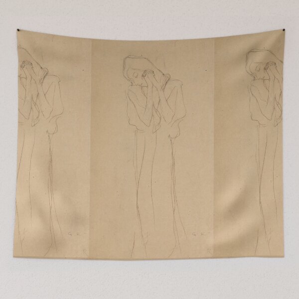 Item preview, Sorrowful Standing Woman Pencil Sketch designed and sold by artofuniverse.