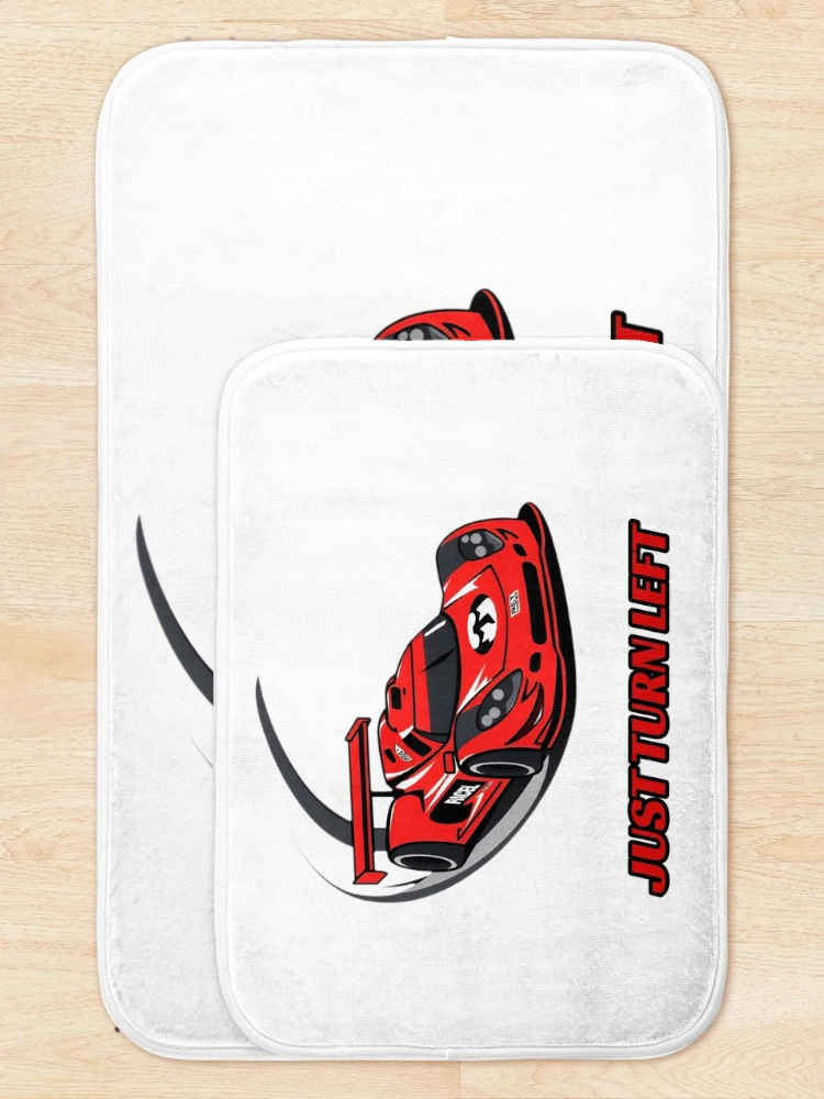 Thumbnail 5 of 6, Bath Mat, Just Turn Left - Sim Racing Humor designed and sold by GarageGraphics.
