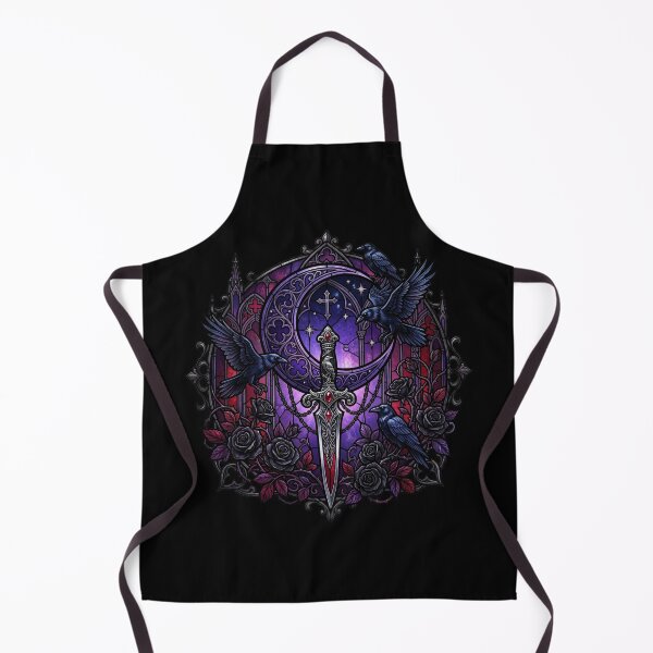Item preview, Crescent Moon Medallion with Dagger and Ravens — Gothic Stained Glass designed and sold by David Mateo ArtWorks.