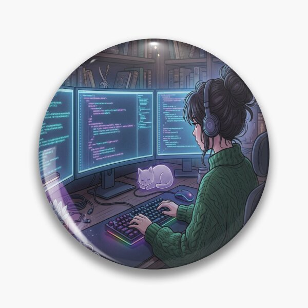 Item preview, Cozy Lo-Fi Girl Coding Night: Aesthetic Developer Room designed and sold by raedattia.