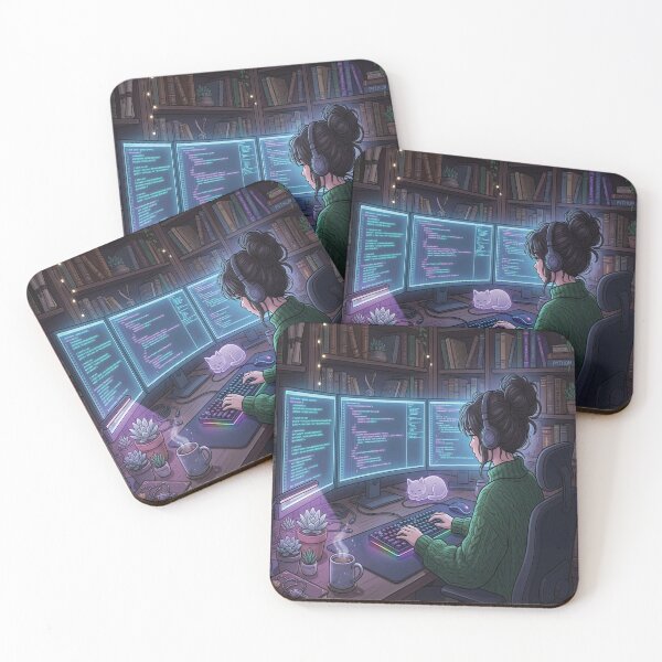 Item preview, Cozy Lo-Fi Girl Coding Night: Aesthetic Developer Room designed and sold by raedattia.