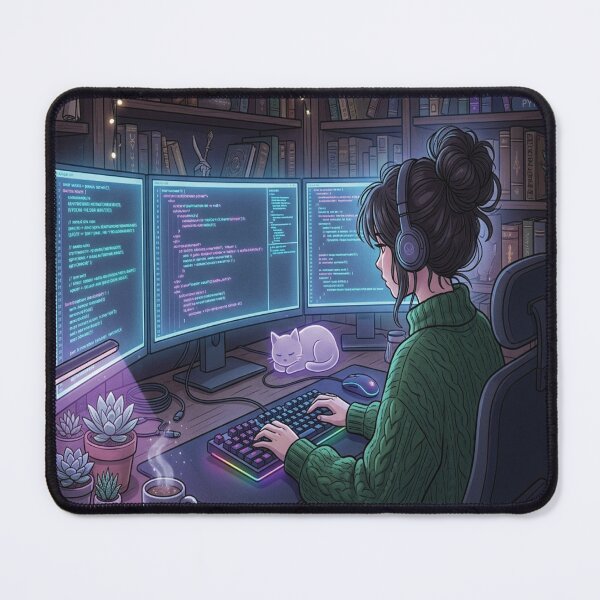 Item preview, Cozy Lo-Fi Girl Coding Night: Aesthetic Developer Room designed and sold by raedattia.
