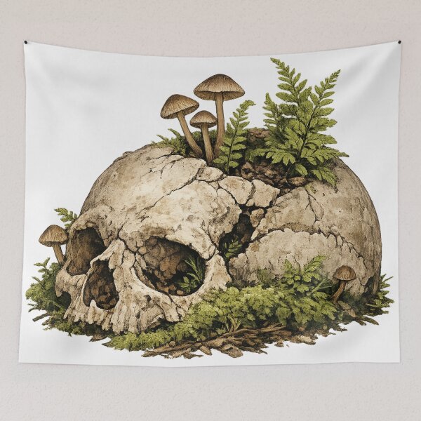 Item preview, Mossy Skull Mushrooms Dark Nature Decay Gothic Design designed and sold by irfanshikh.